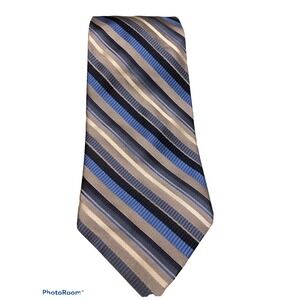 Campia Moda Mens Blue Grey Striped 100% Silk Necktie Classic Business Tie